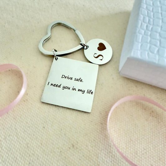 Custom Drive Safe Keychain – Square Tag + Round Charm