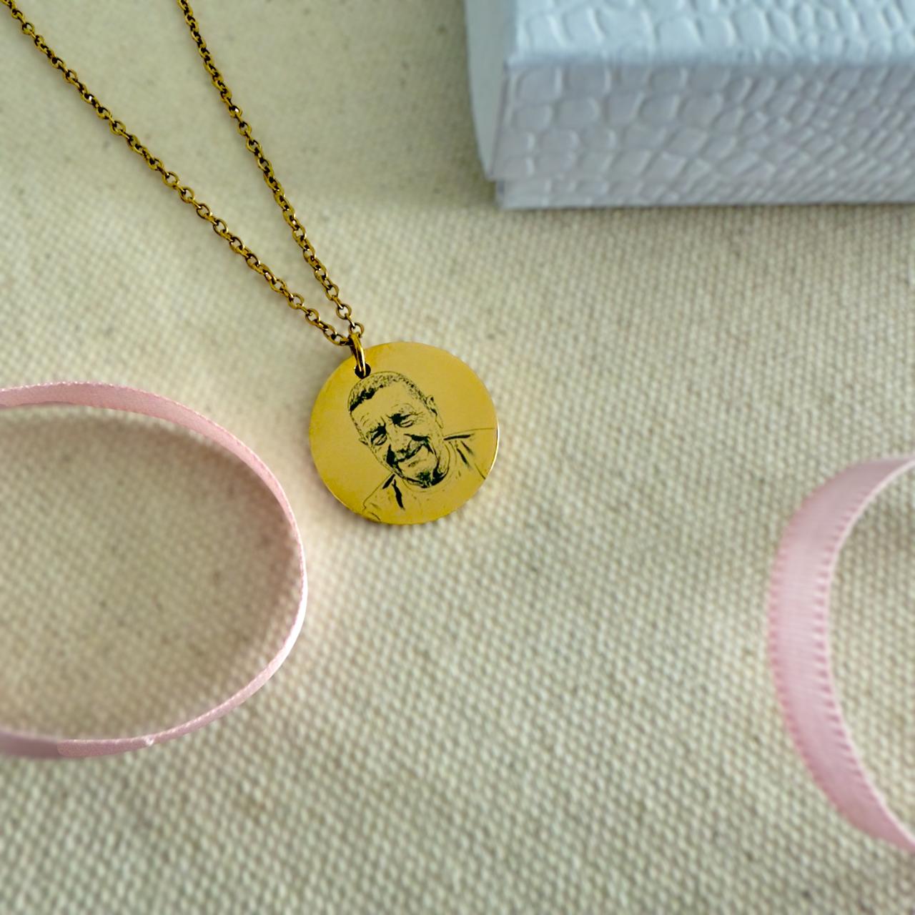 Round Photo Necklace – Custom Engraved Memorial