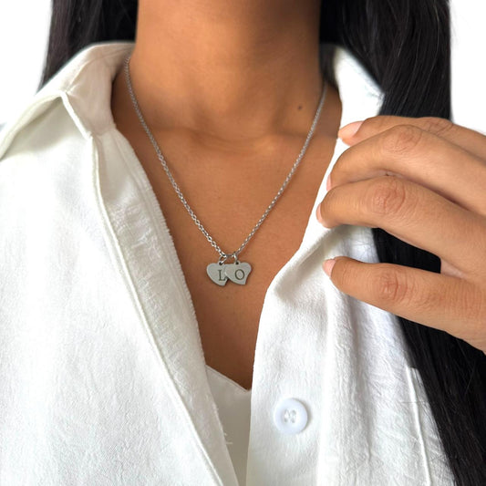Double Heart Initial Necklace – Custom Silver or Gold Gift