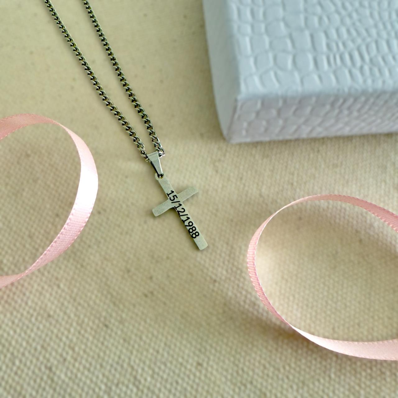Engraved Cross Necklace – Custom Date or Name