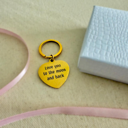 Gold Heart Keychain – “Love You to the Moon and Back"