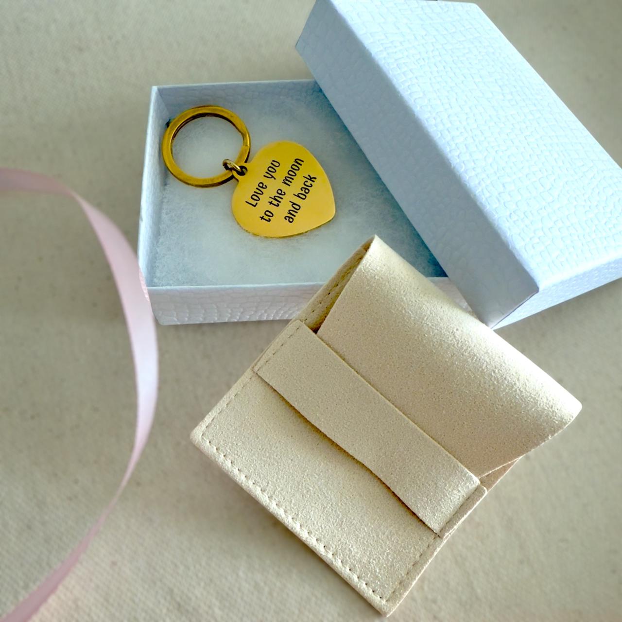Gold Heart Keychain – “Love You to the Moon and Back"