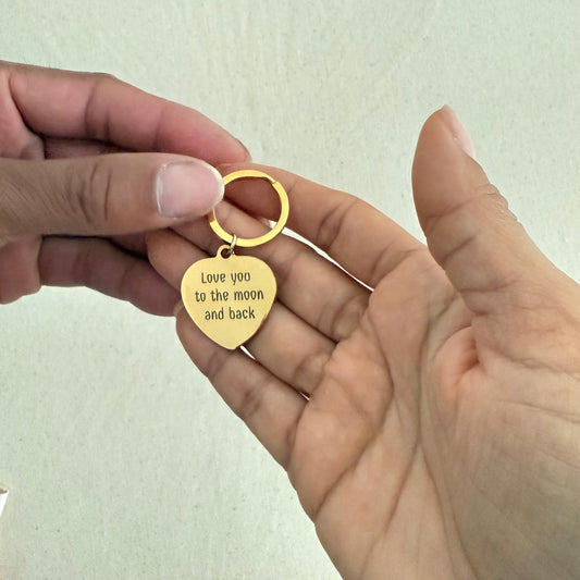 Gold Heart Keychain – “Love You to the Moon and Back"