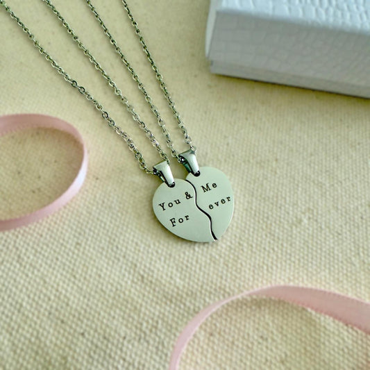 Couple Heart Necklace Set – “You & Me, Forever” Broken Heart
