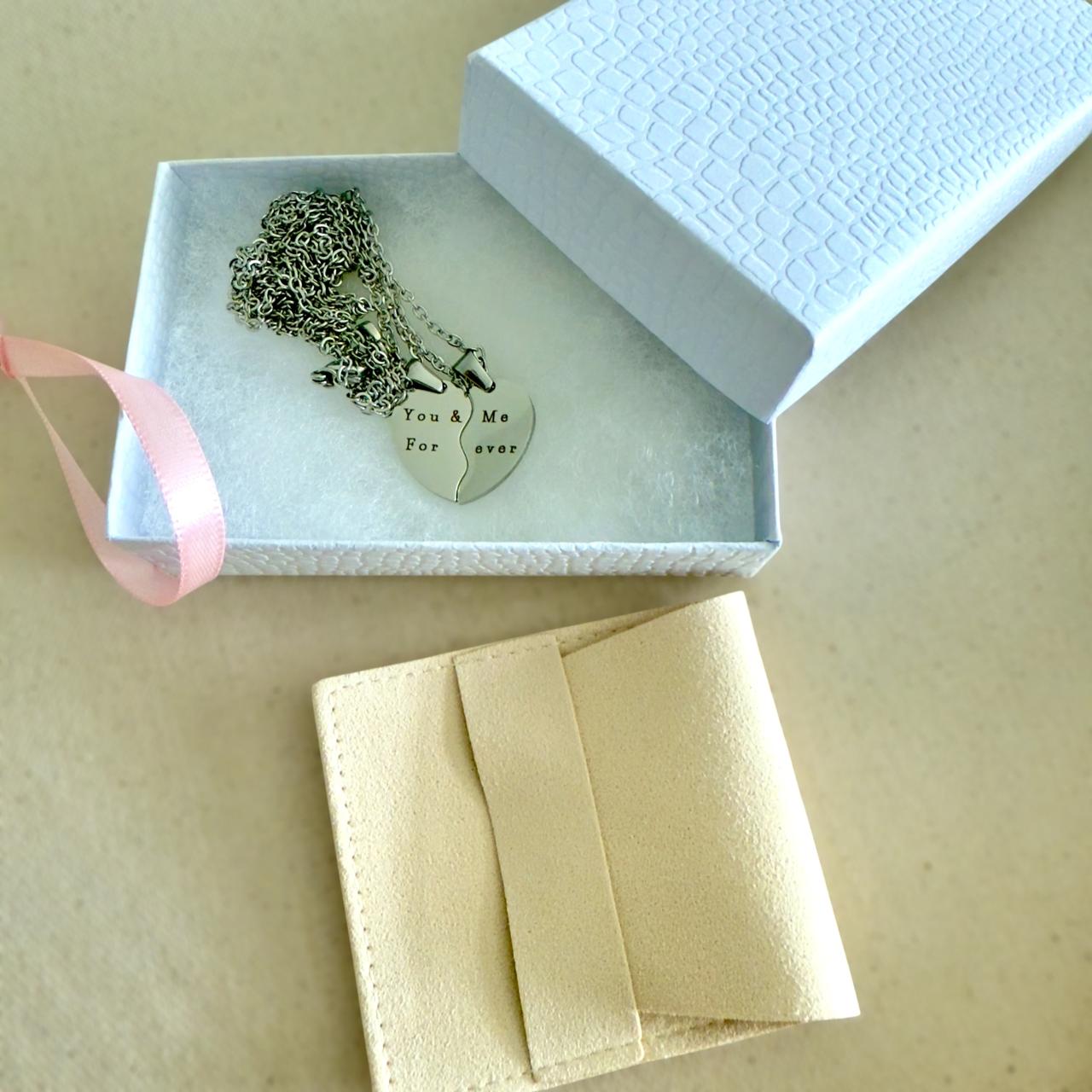 Couple Heart Necklace Set – “You & Me, Forever” Broken Heart