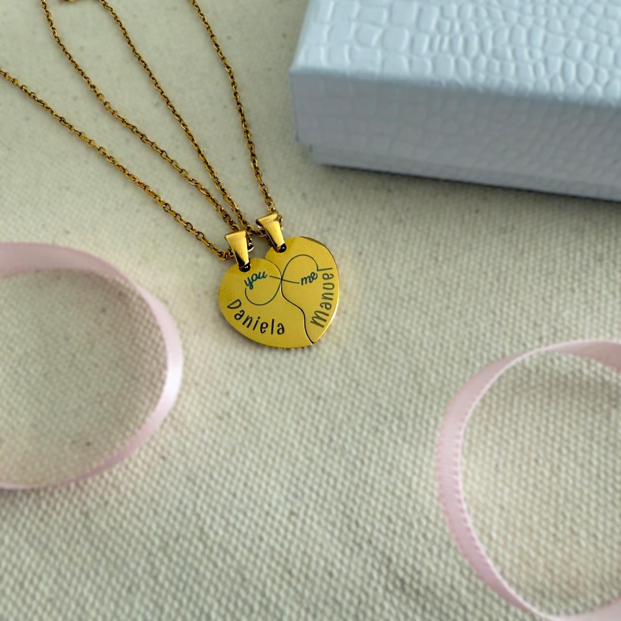 Couple Heart Necklace Set – “You & Me, Forever” Broken Heart