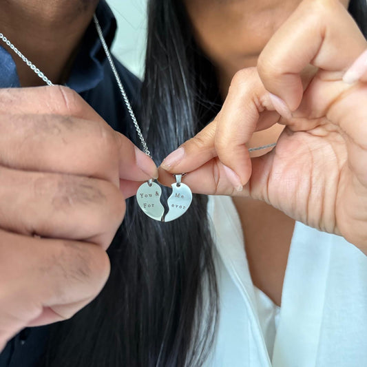 Couple Heart Necklace Set – “You & Me, Forever” Broken Heart