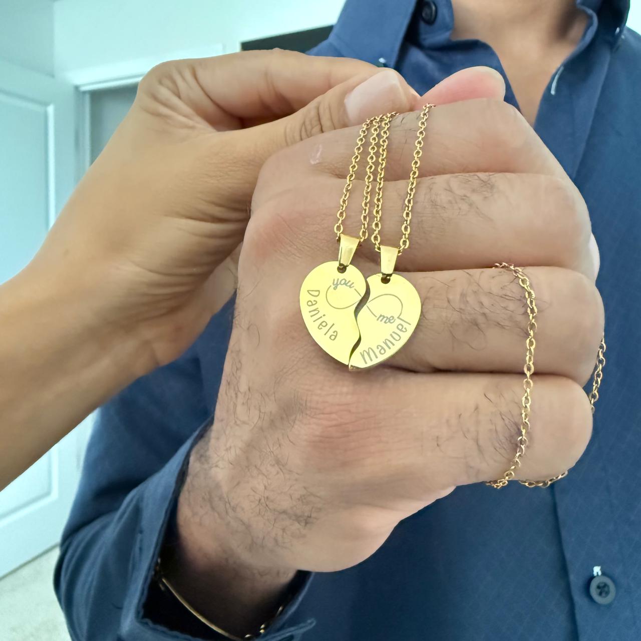 Couple Heart Necklace Set – “You & Me, Forever” Broken Heart