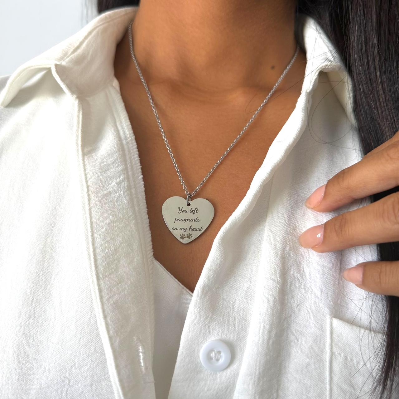 Pet memorial necklace- You Left Pawprints on My Heart